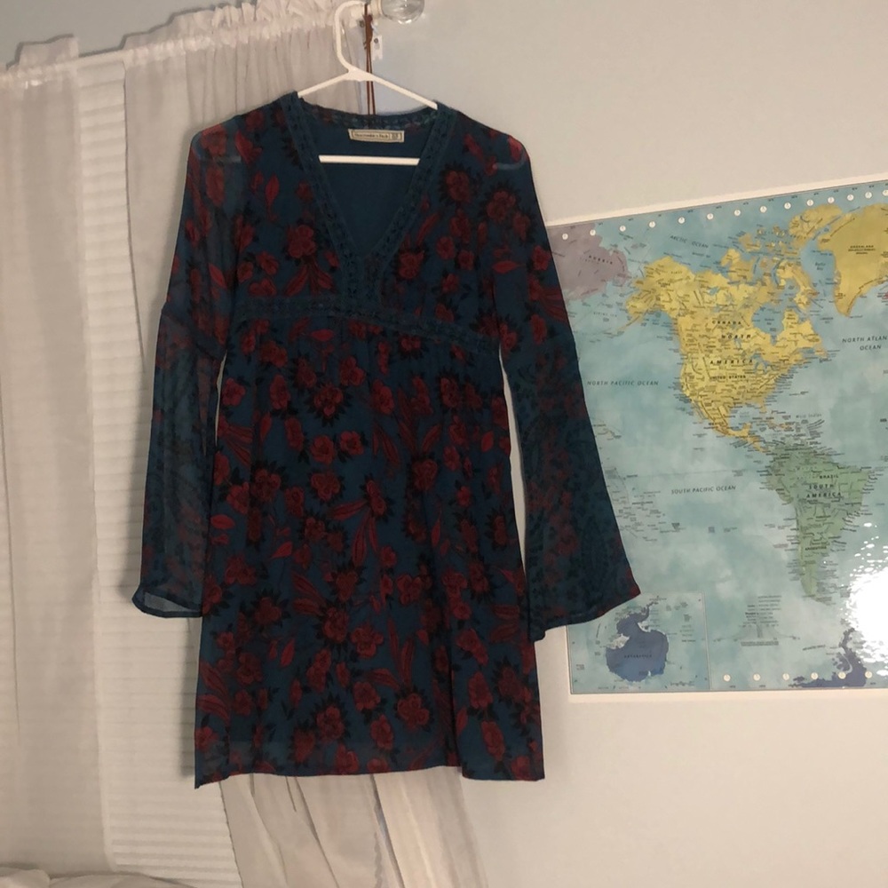 Red and blue flowered dress